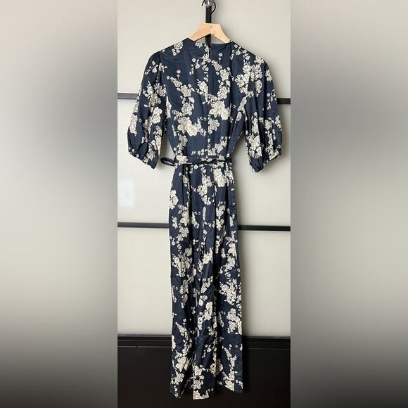 NWT Rebecca Taylor Gab Floral Print Tie Waist Wide Leg Cotton Jumpsuit Size 2 - Picture 2 of 13